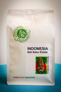 Pacificaffe Indonesia Bali Batur Estate szemeskávé teszt csomagolás